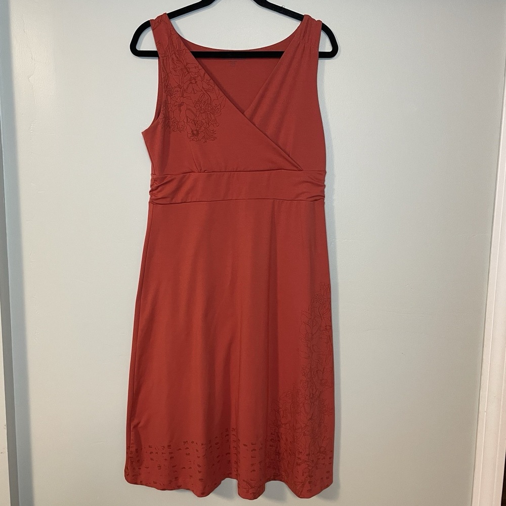 Eddie Bauer Burnt Orange Print Dress Faux Wrap Woman‎ Size M Floral